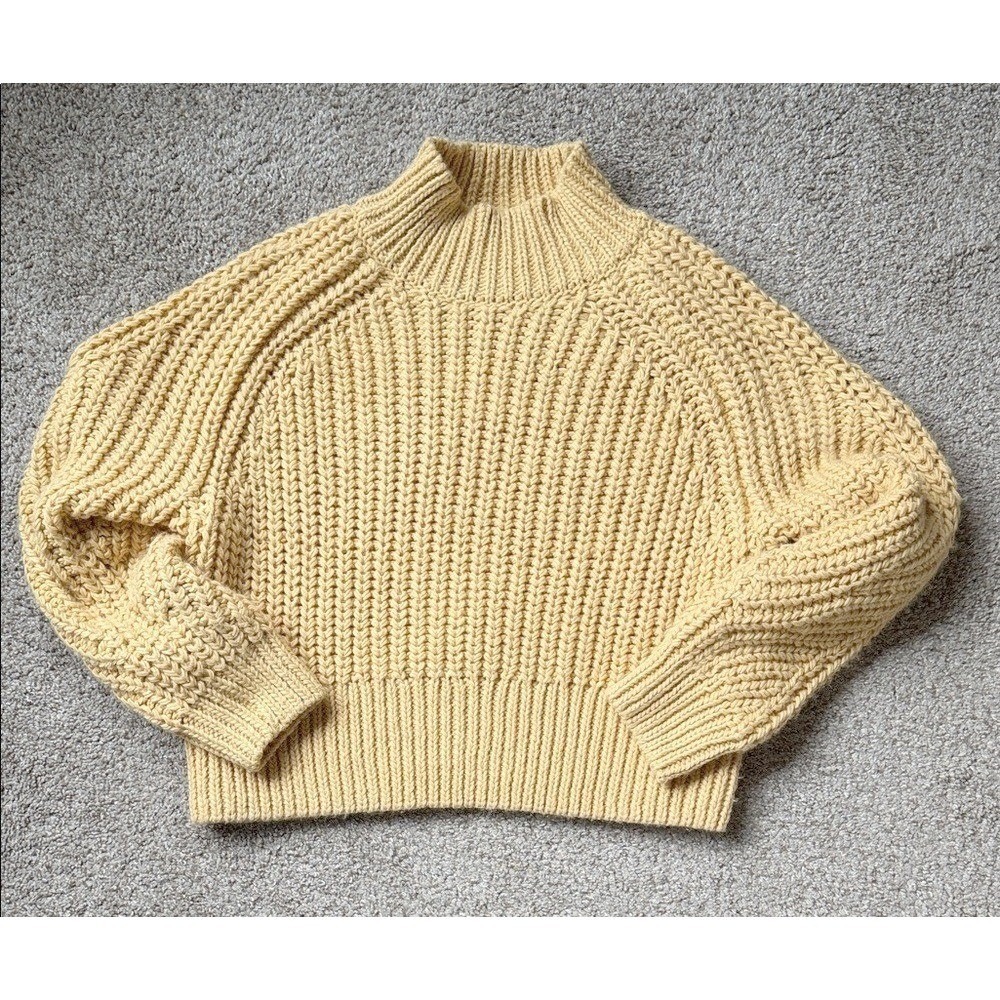 HM Yellow Chunky Heavy Knit Mock Neck Sweater Raglan Sleeve XS Relaxed Fisherman